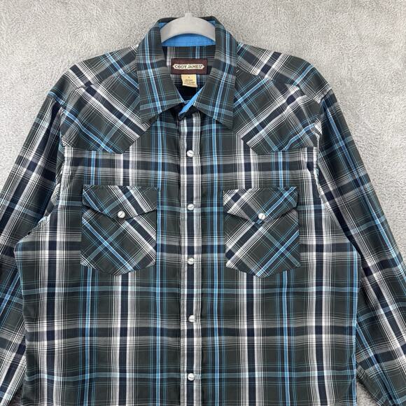 Cody Hames Shirt Men L Blue Plaid Pearl Snap LS Button Front Collared Pocket - Picture 3 of 13